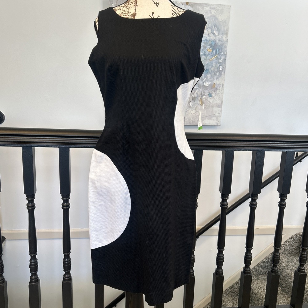 Danny And Nicole Dress Women 10 Black White Sleeveless Sheath Zipper Knee Length